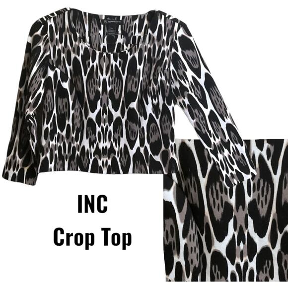 INC International Concepts Crop Top Women's SZ Petite Small Printed Ponte - Picture 1 of 6